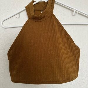 Tan Ribbed Crop Top by Free People Movement